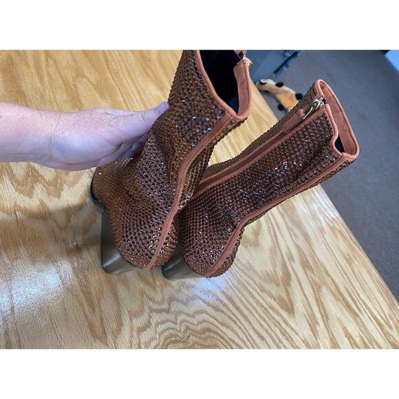 Stella McCartney Cowboy Crystal Embellished Booties Women's 8 Rust (s19) - Picture 3 of 15